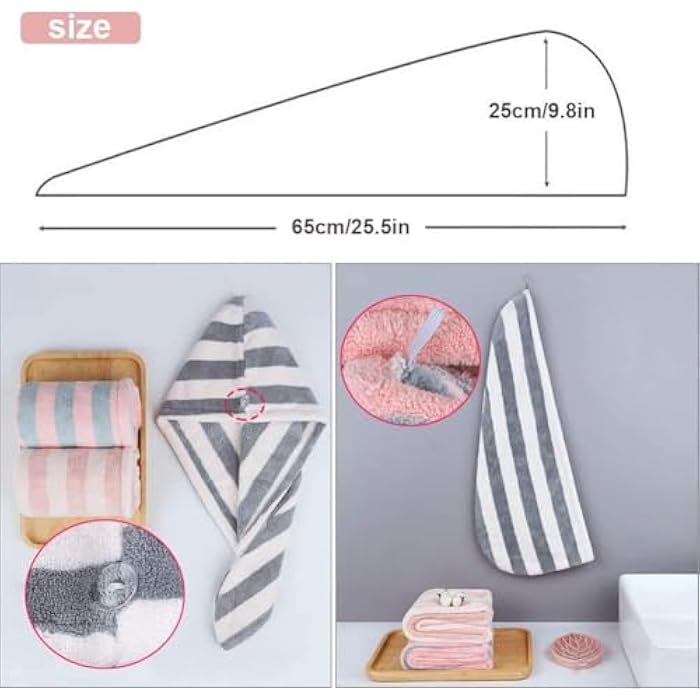 Goodern Hair Towel Wrap Turban Coral Fleece Microfiber Hair Drying Towels, Quick Magic Hair Dry Hat Cap Twist Head Towel with Button,quick Dry Super Absorbent for Long & Curly Hair,anti-frizz [3pack] - Image 5